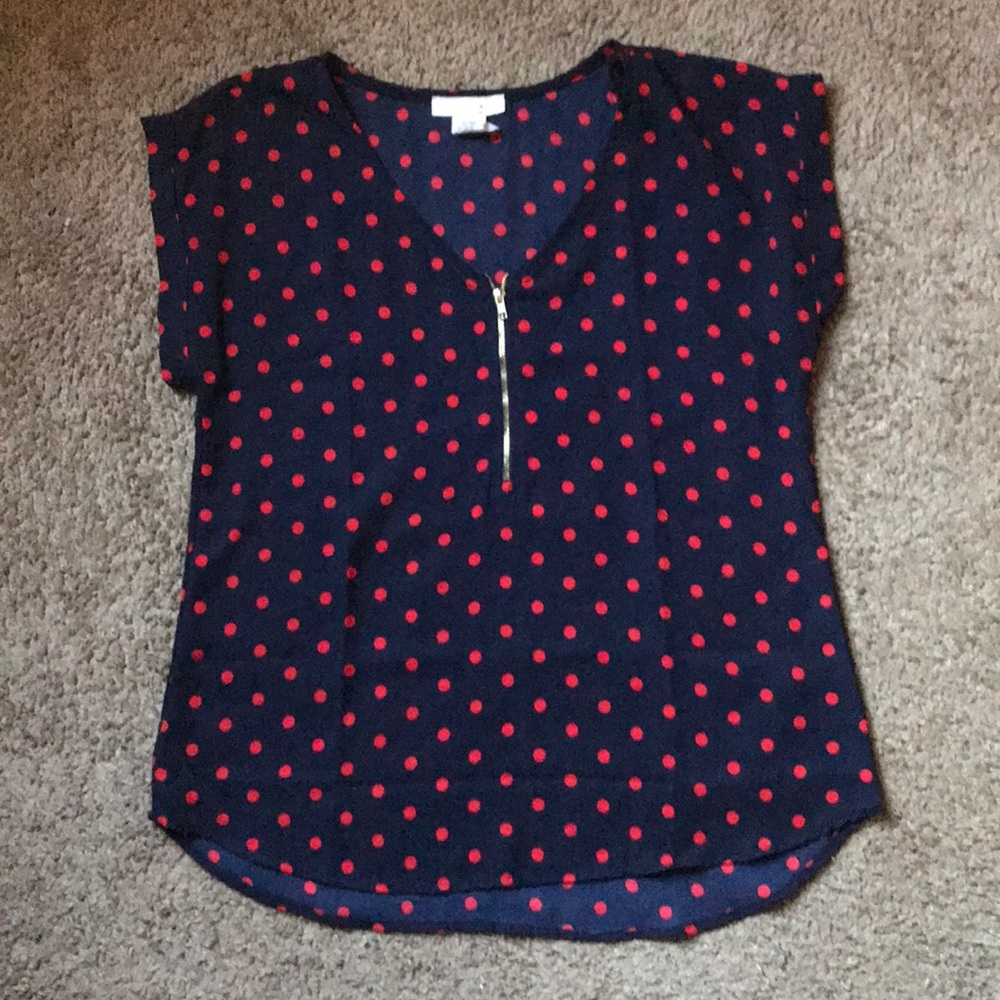 Red/Navy blue polka-dotted blouse